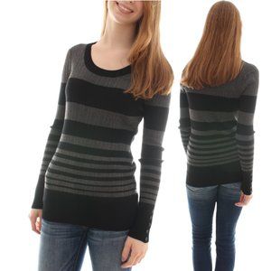 NWT Hooked Up Juniors Bodycon Ribbed Black/Gray Striped Sweater XL